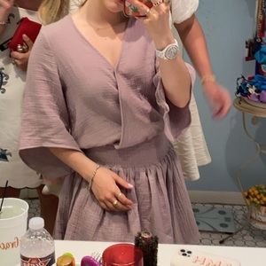 KLD Purple linen smocked mini dress
